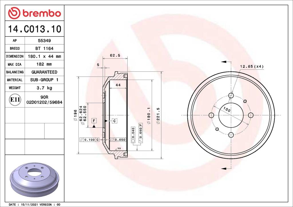 Tambour de frein BREMBO ref. 14.C013.10