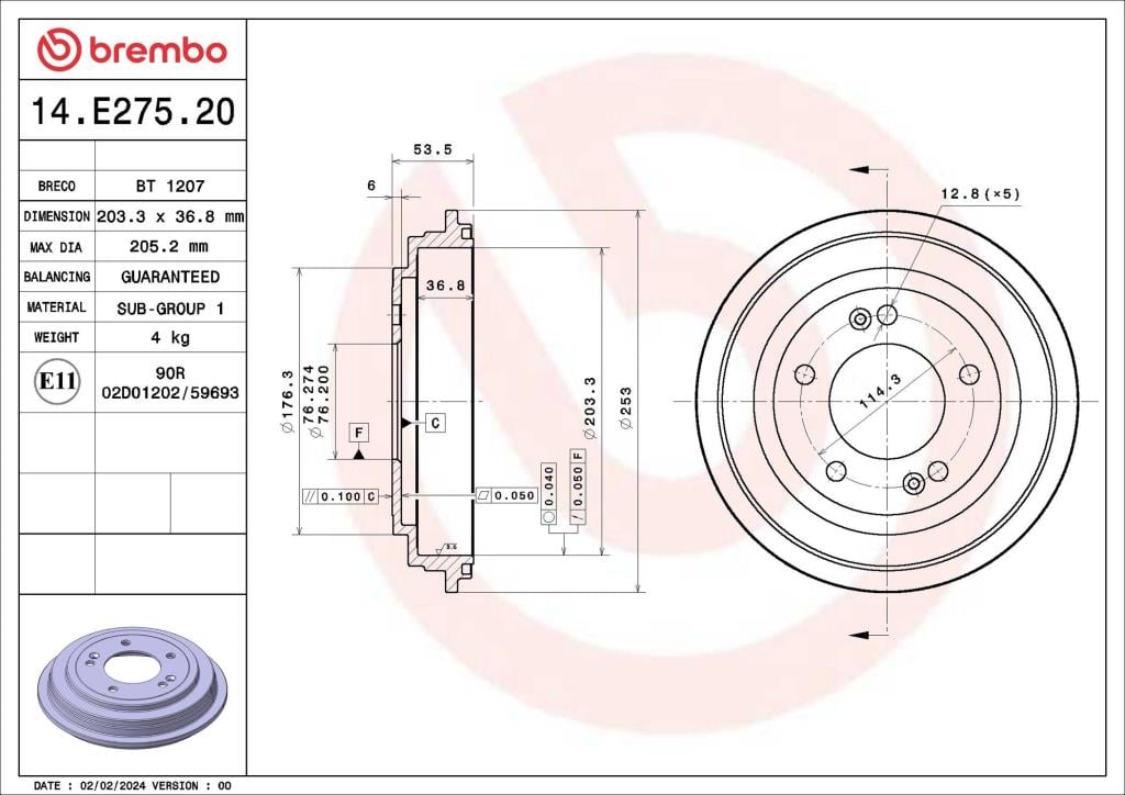 Tambour de frein BREMBO 14.E275.20