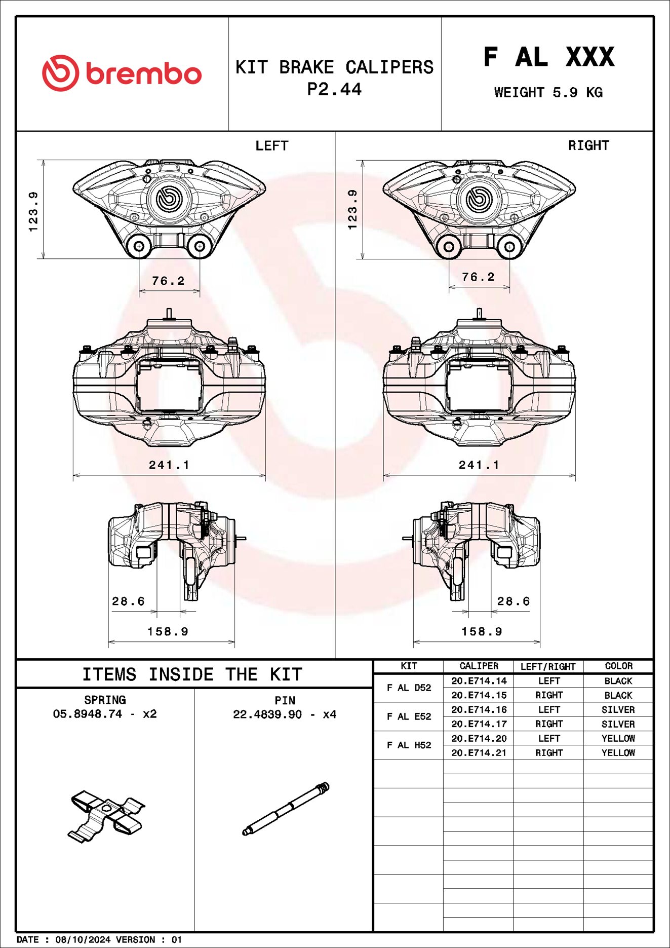 Eixo da pinça de travão BREMBO ref. F AL D52