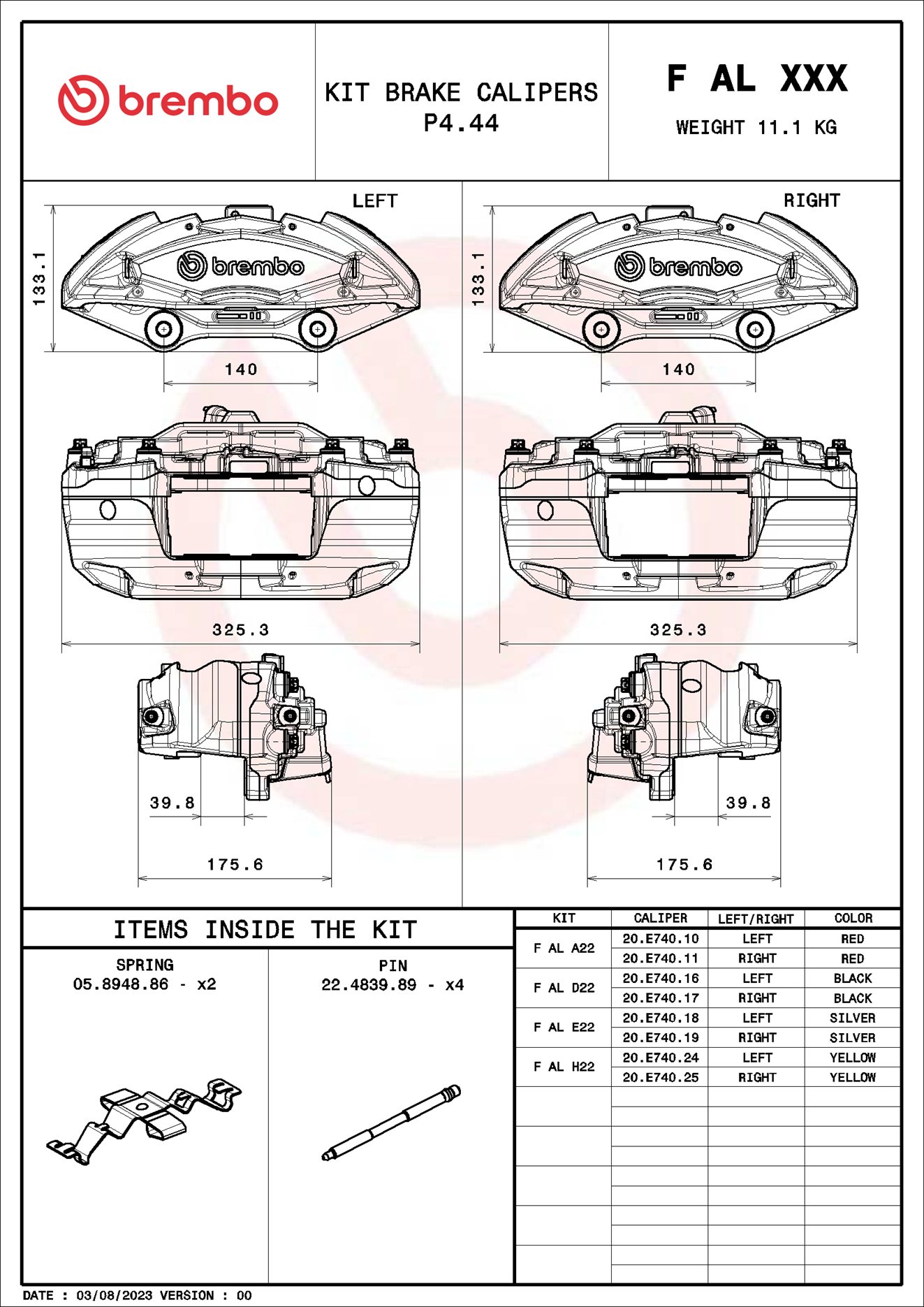 Eixo da pinça de travão BREMBO ref. F AL E22
