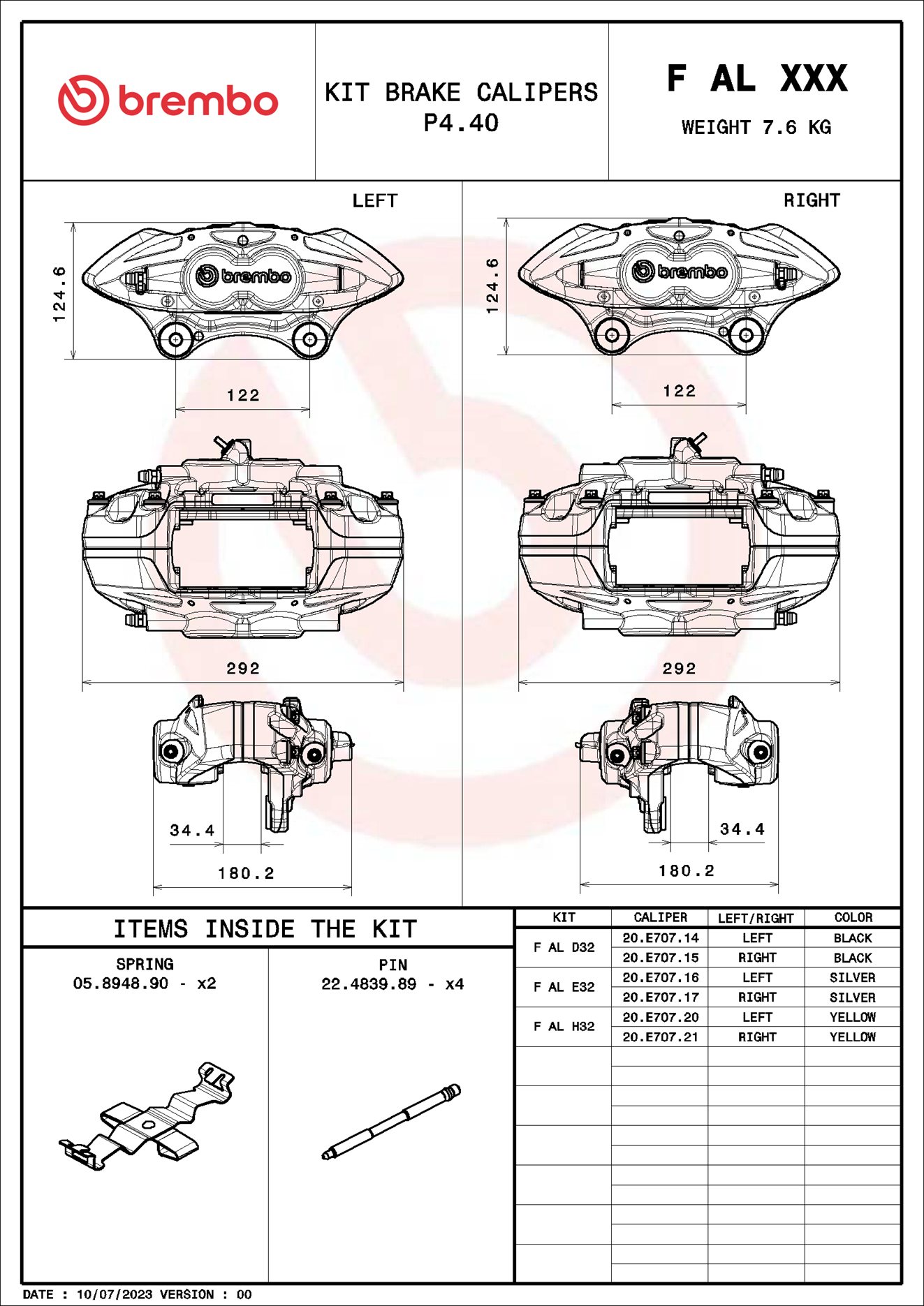 Jeu d'axes d'étriers de freins BREMBO ref. F AL E32