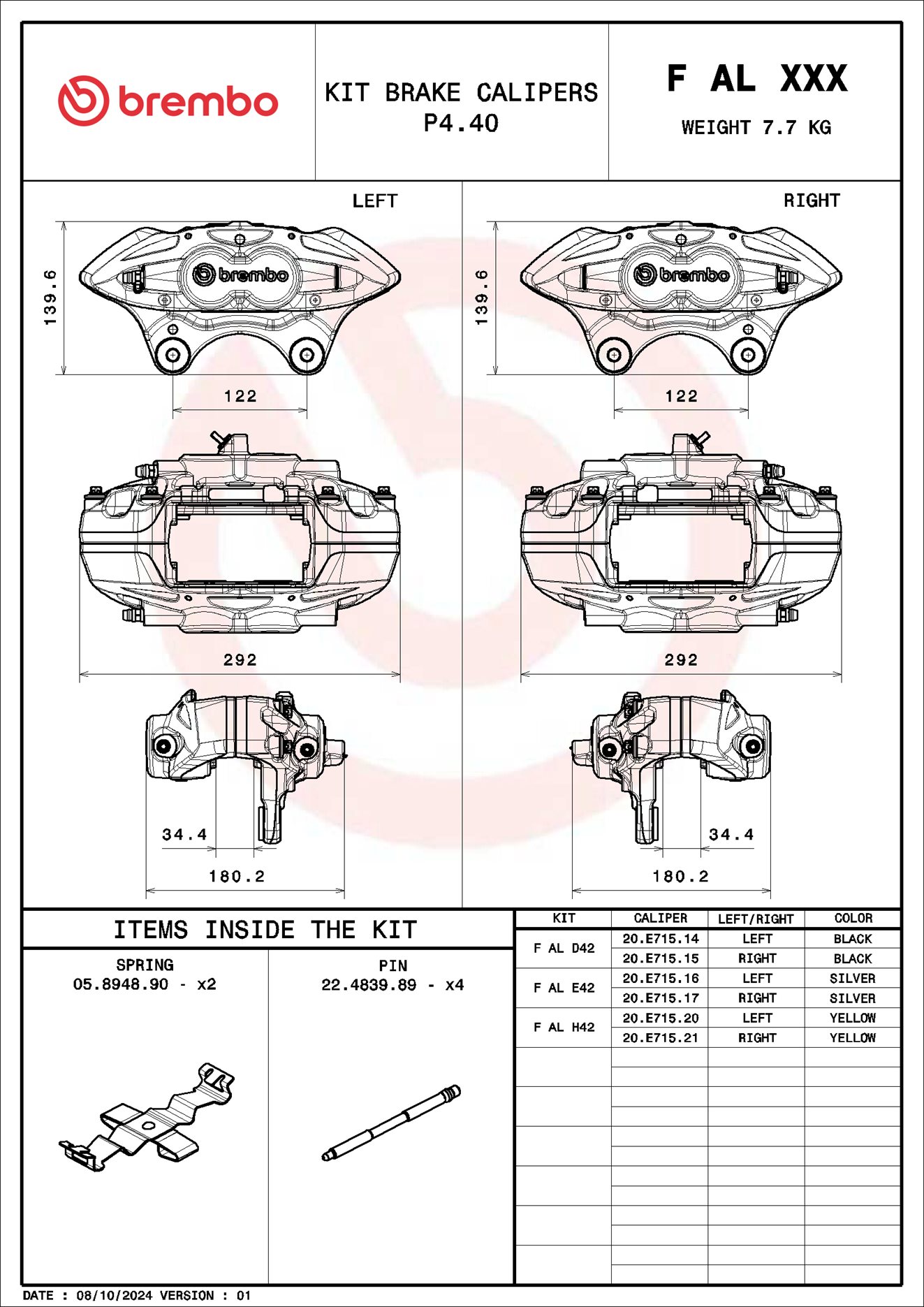 Jeu d'axes d'étriers de freins BREMBO ref. F AL E42