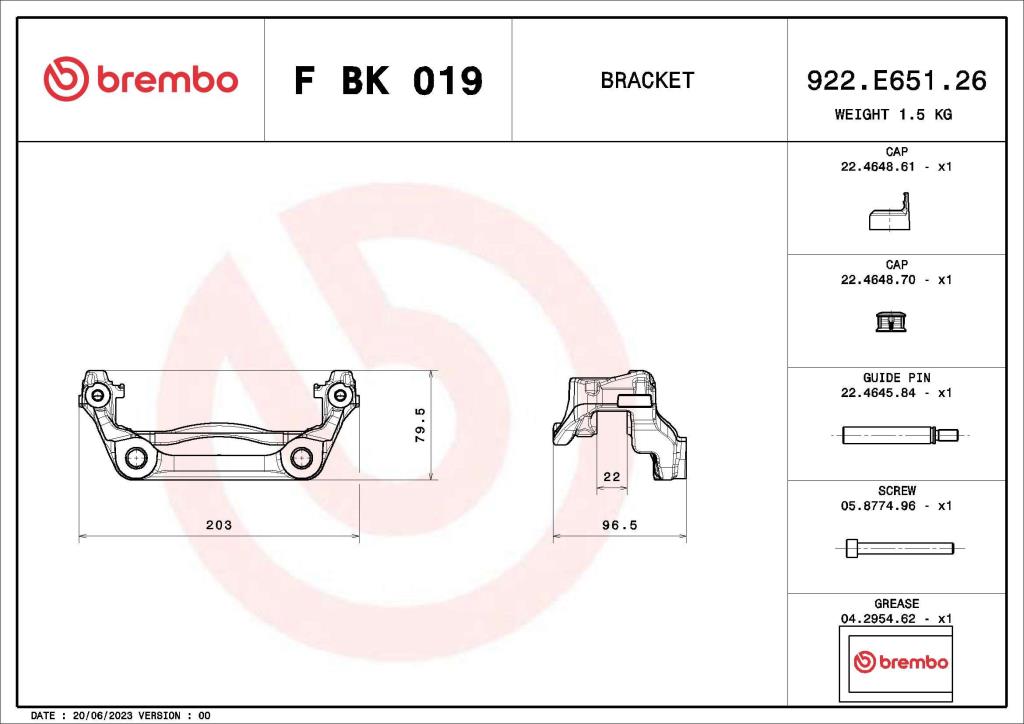 Jeu de supports d'étriers de freins BREMBO ref. F BK 019