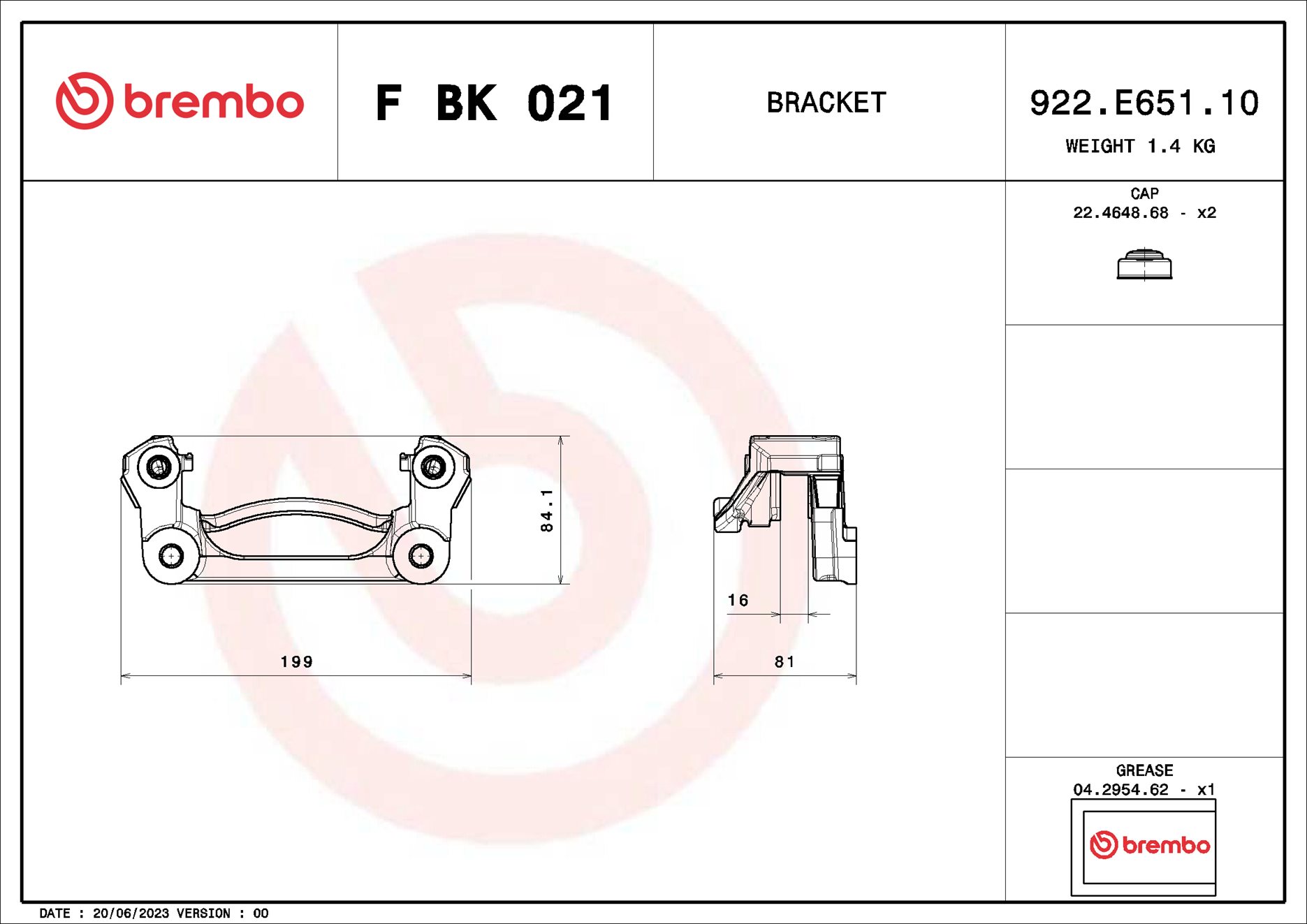 Jeu de supports d'étriers de freins BREMBO ref. F BK 021