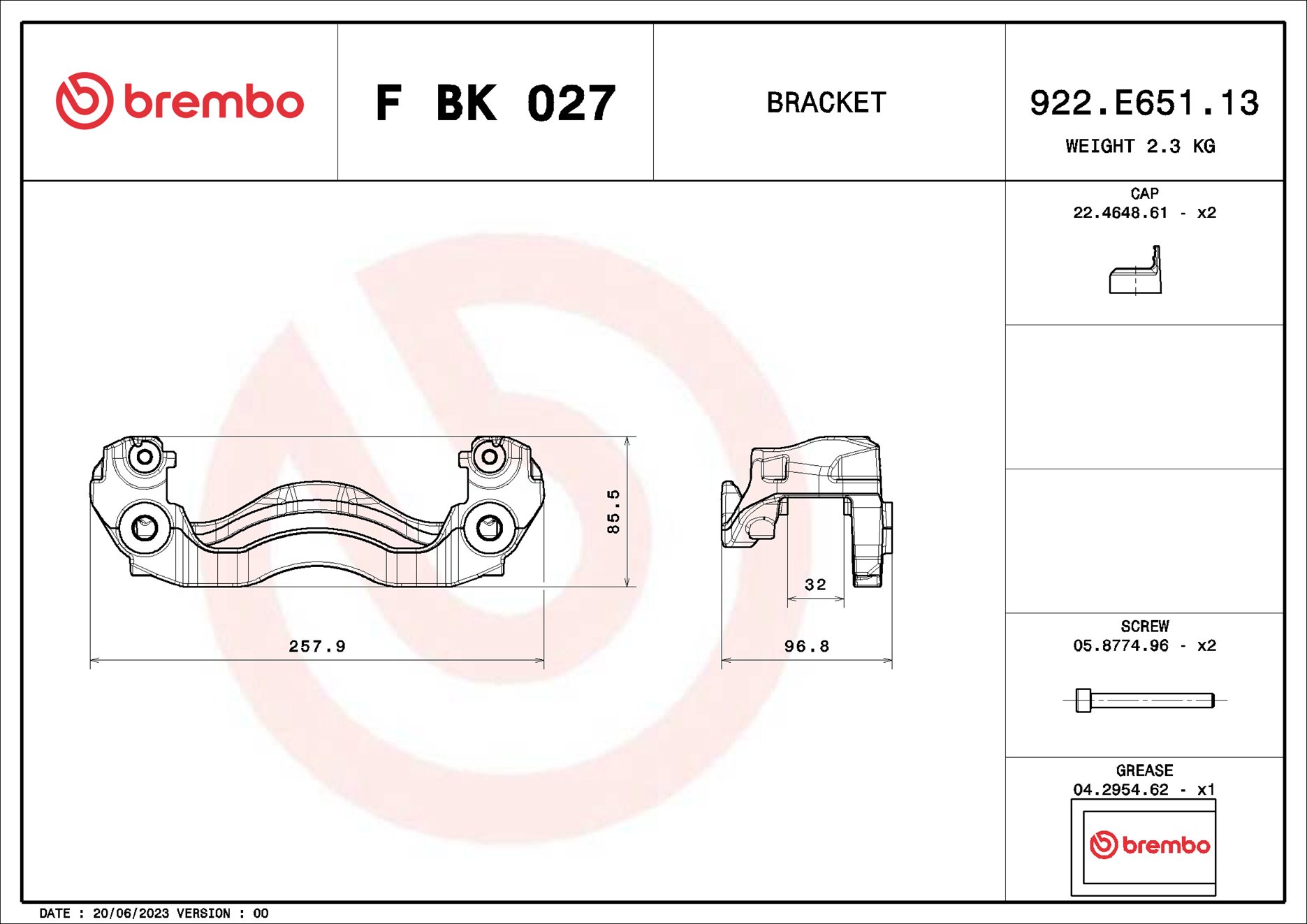 Jeu de supports d'étriers de freins BREMBO ref. F BK 027