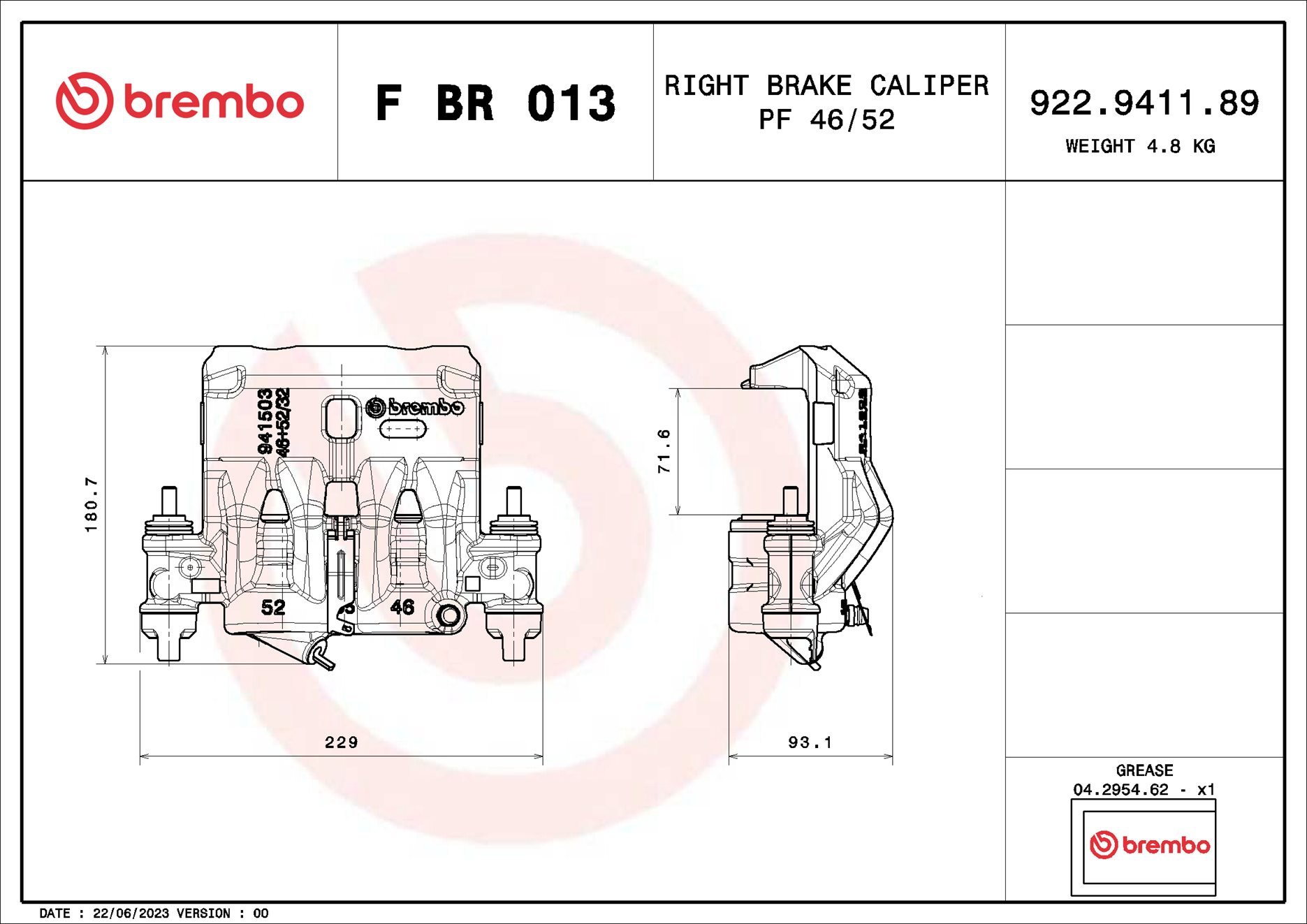 Pinça de travão BREMBO ref. F BR 013