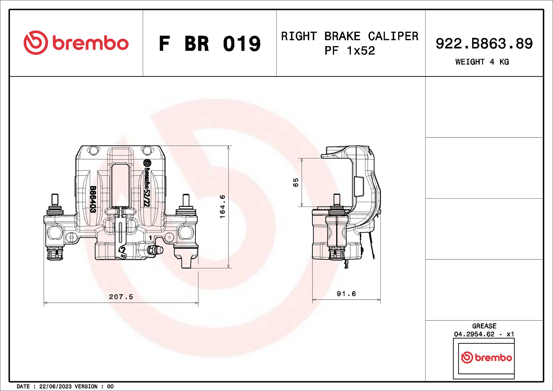 Pinça de travão BREMBO ref. F BR 019