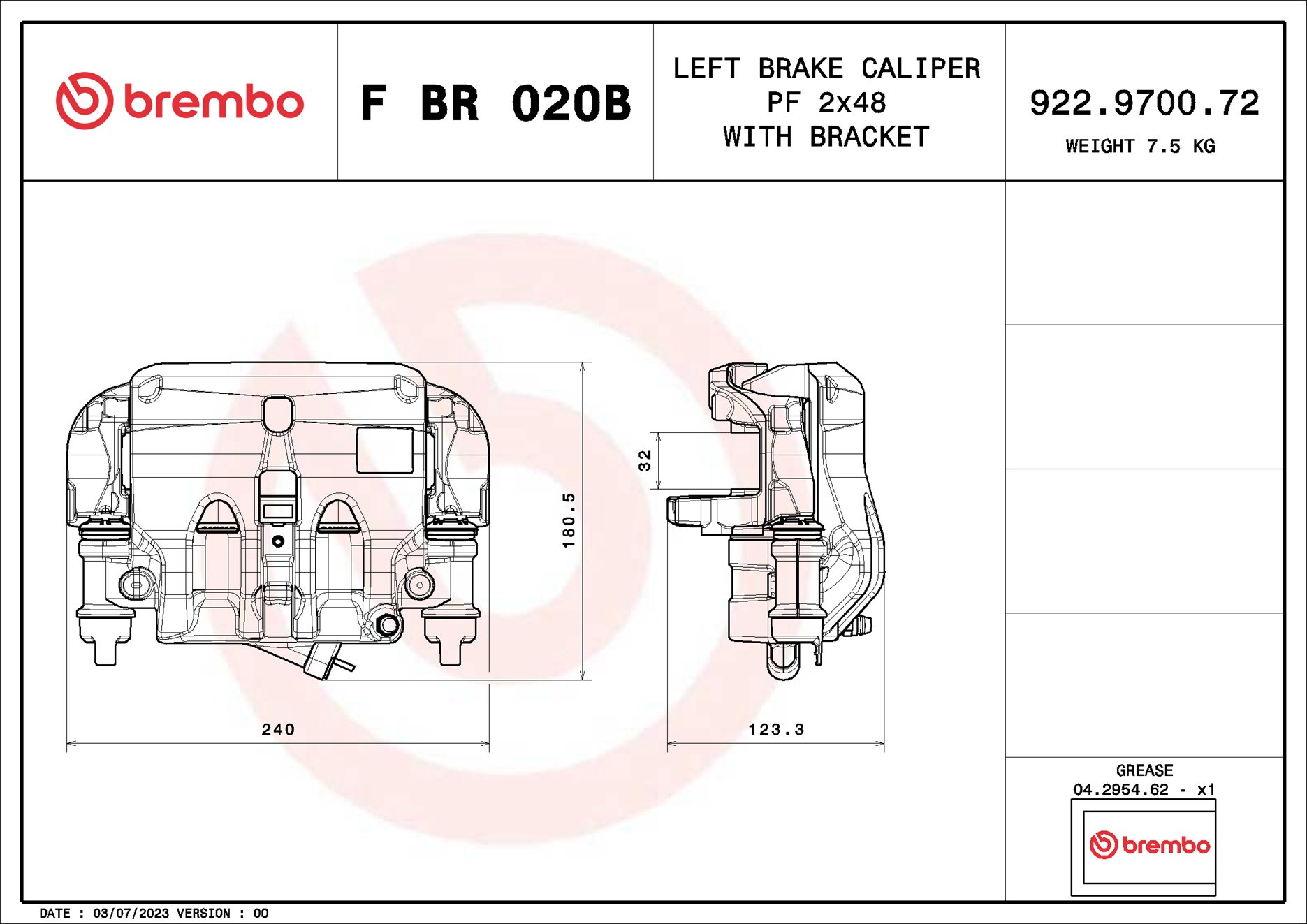 Pinça de travão BREMBO ref. F BR 020B