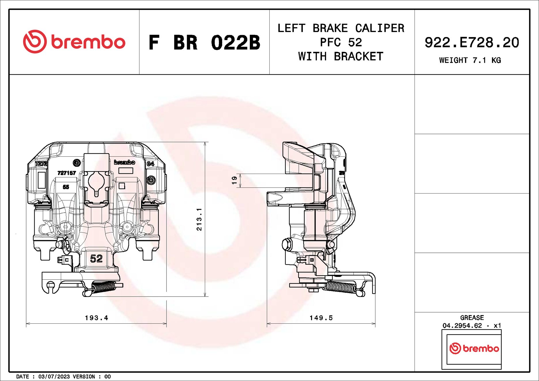 Pinça de travão BREMBO ref. F BR 022B