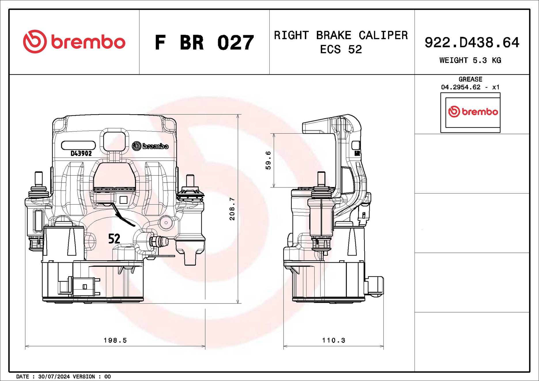 Pinça de travão BREMBO ref. F BR 027
