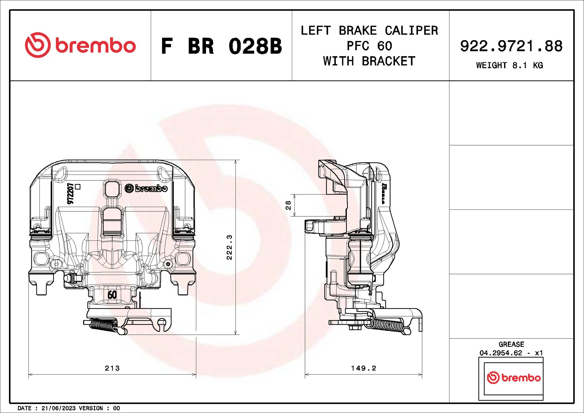 Pinça de travão BREMBO ref. F BR 028B