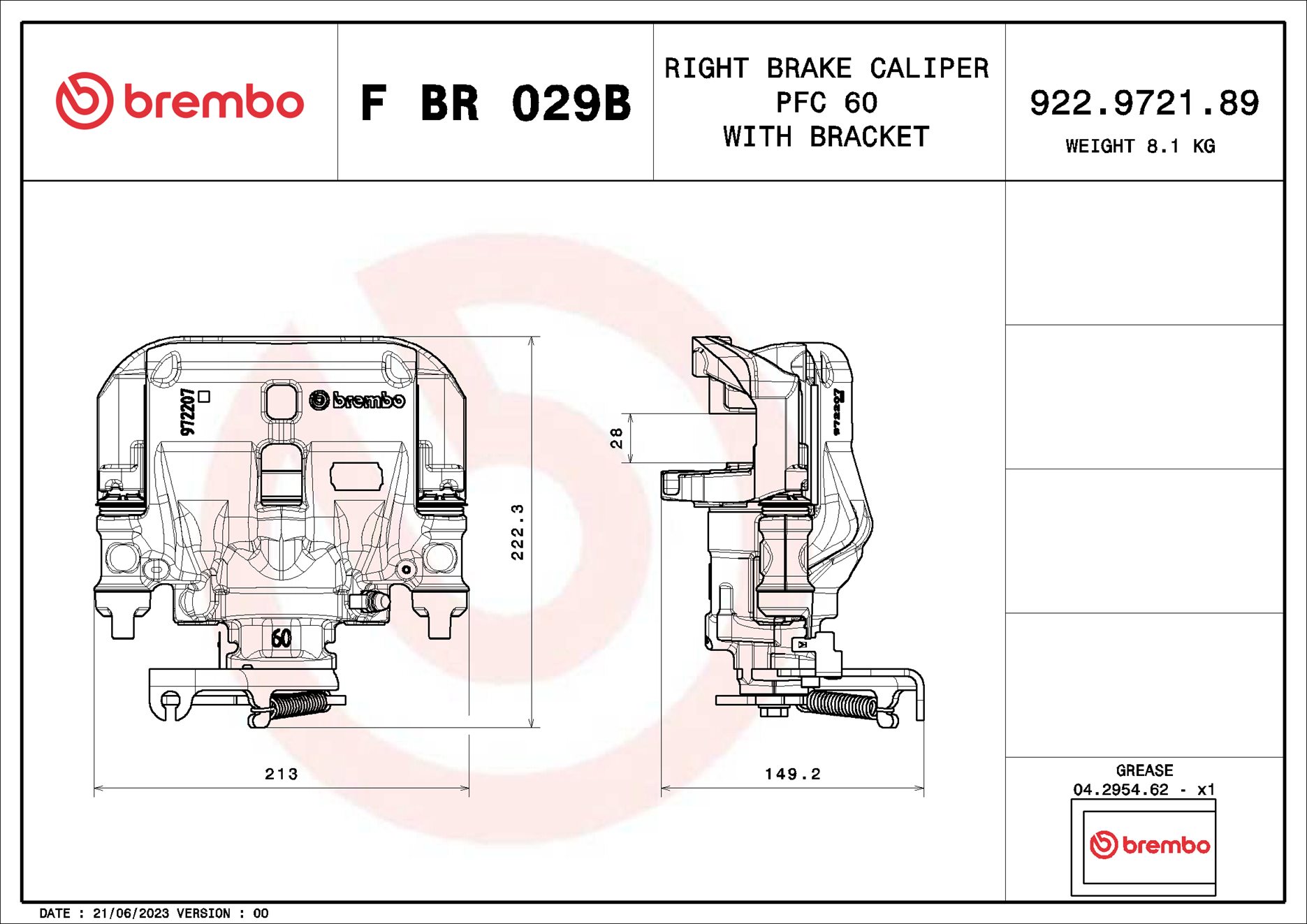 Étrier de frein BREMBO ref. F BR 029B