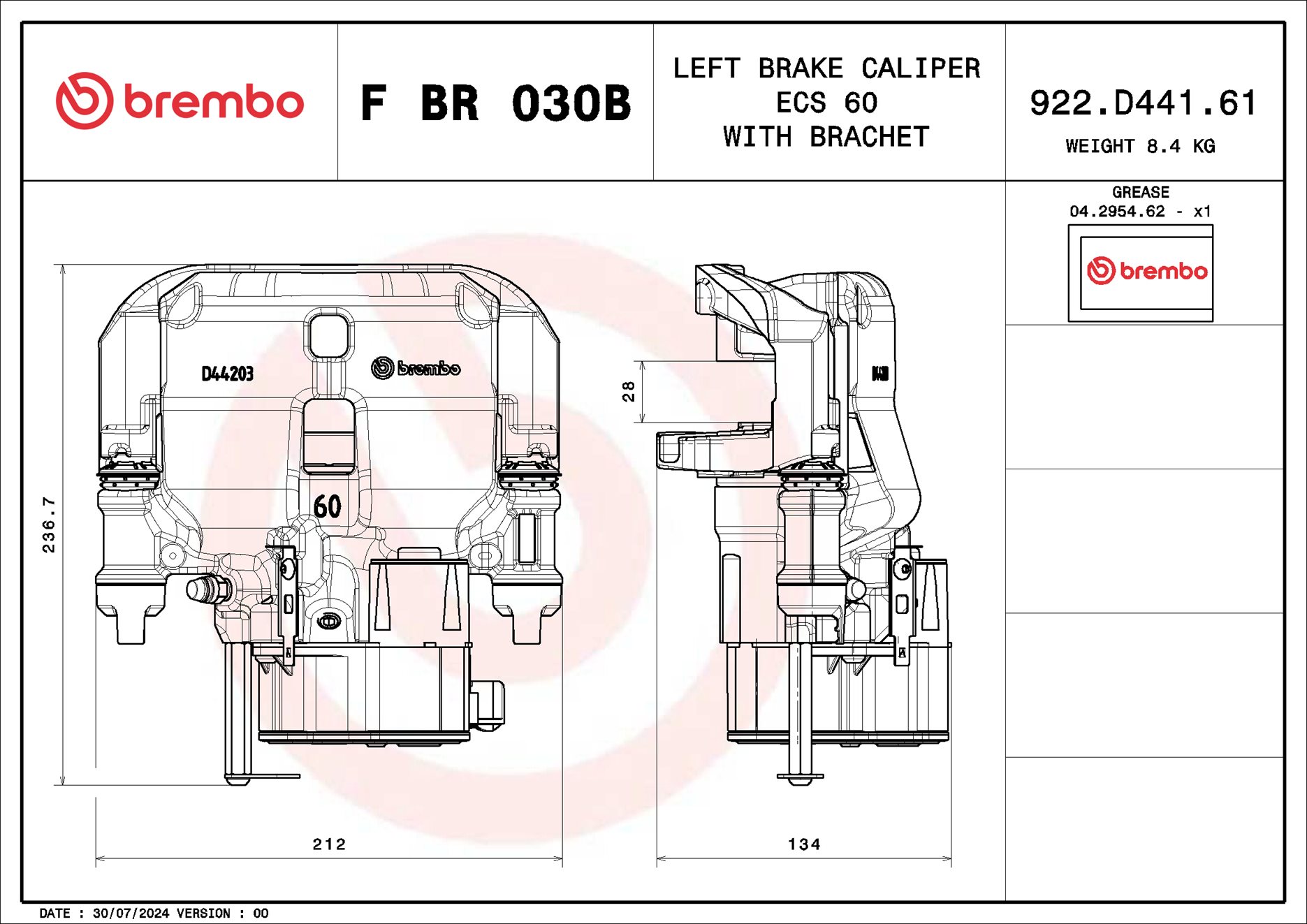 Pinça de travão BREMBO ref. F BR 030B