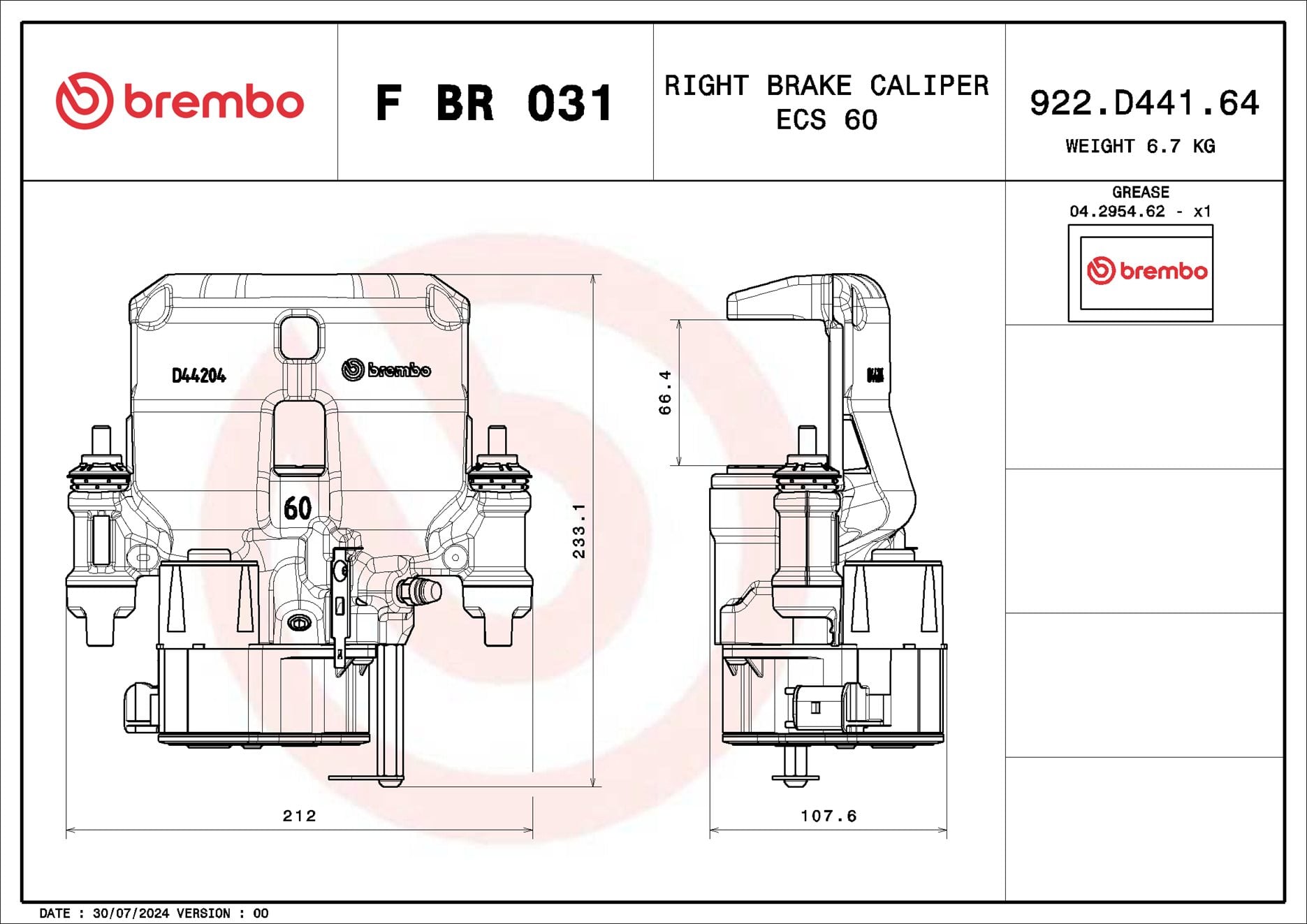 Pinça de travão BREMBO ref. F BR 031