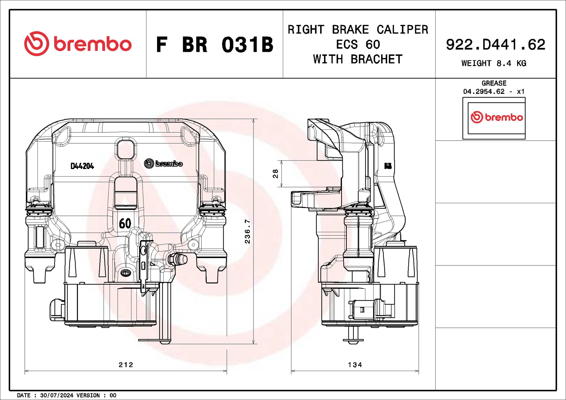 Pinça de travão BREMBO ref. F BR 031B