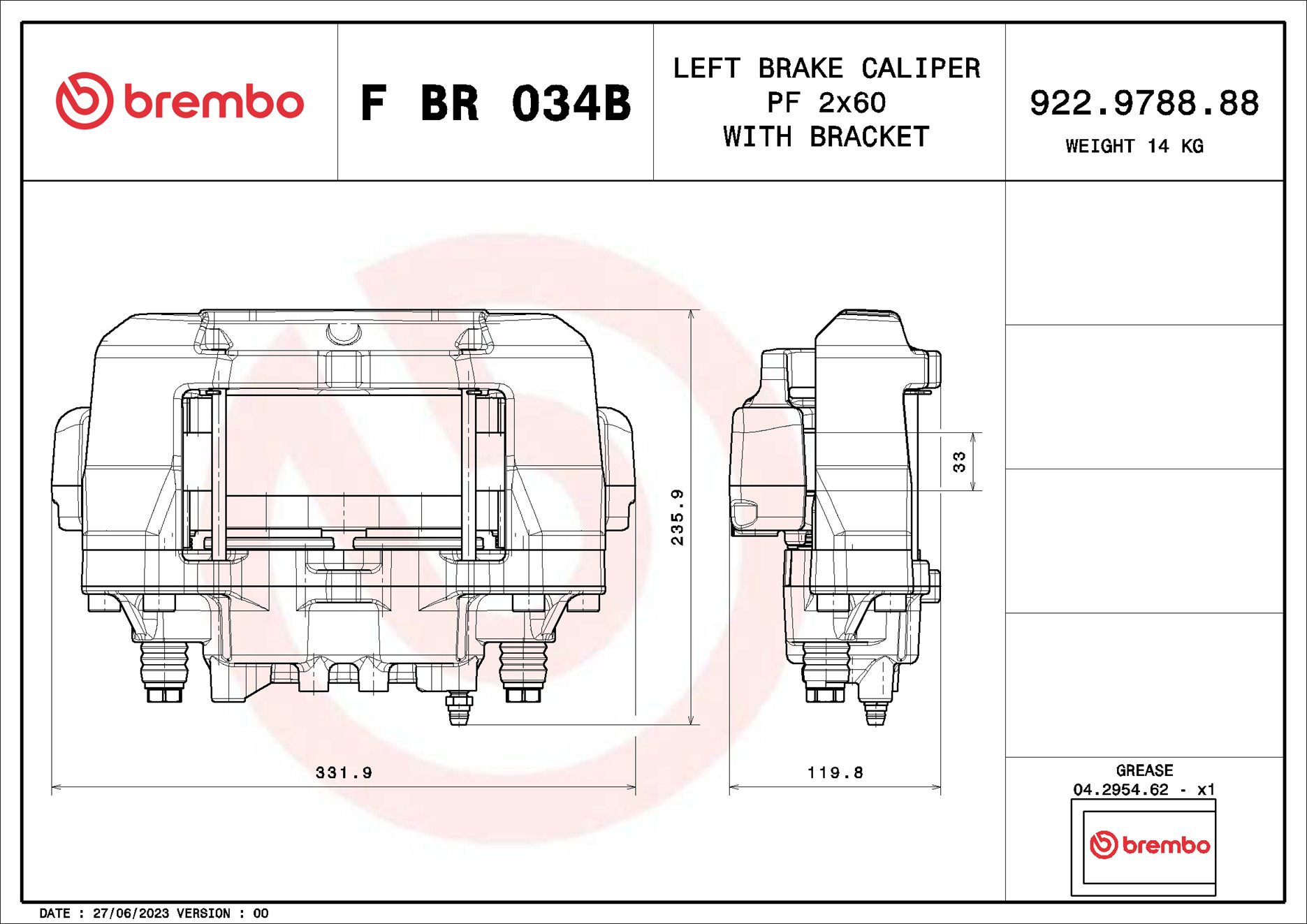 Pinça de travão BREMBO ref. F BR 034B