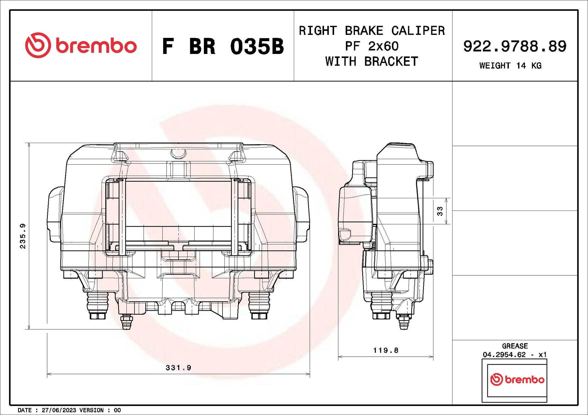 Pinza de freno BREMBO ref. F BR 035B