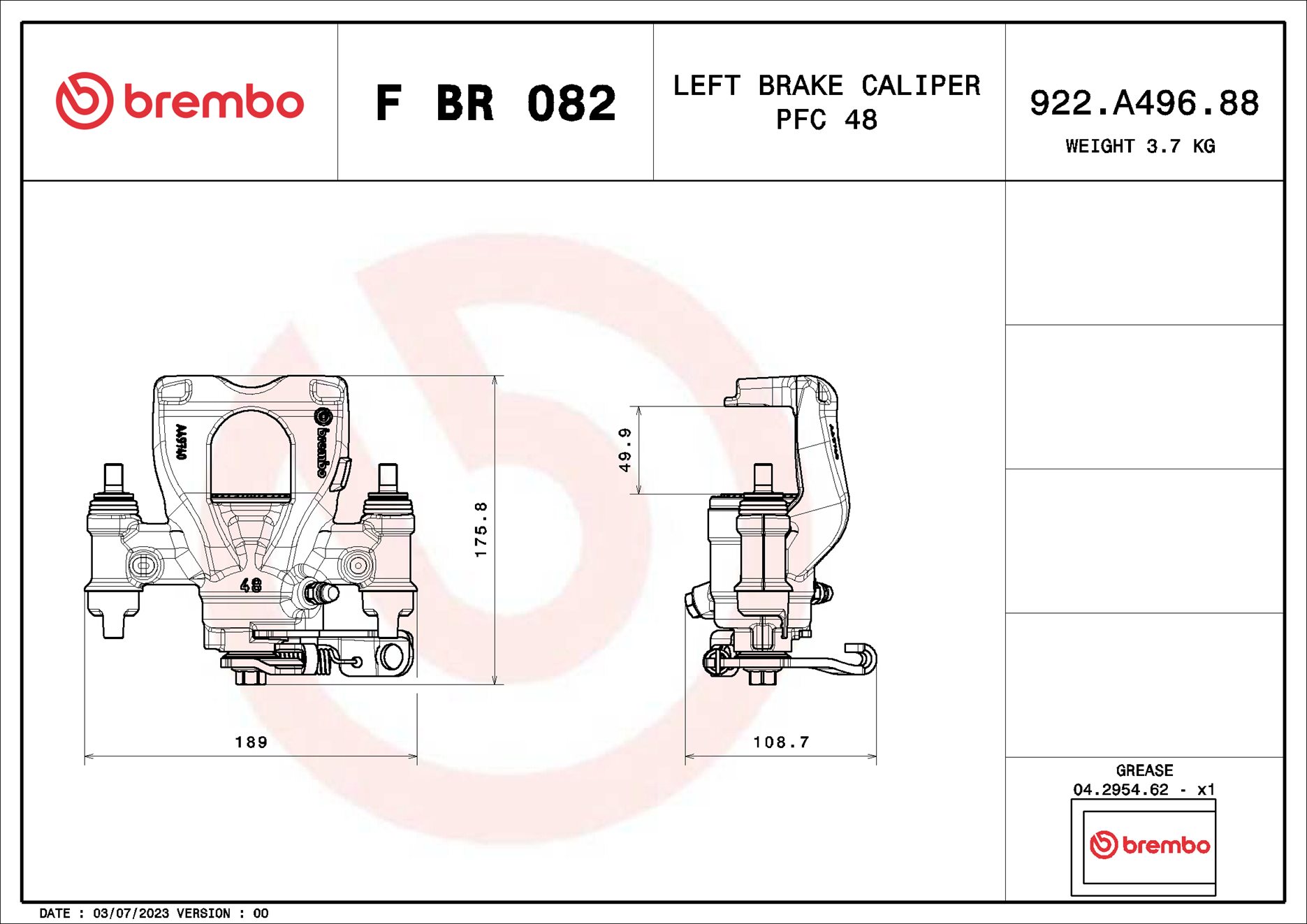 Pinça de travão BREMBO ref. F BR 082
