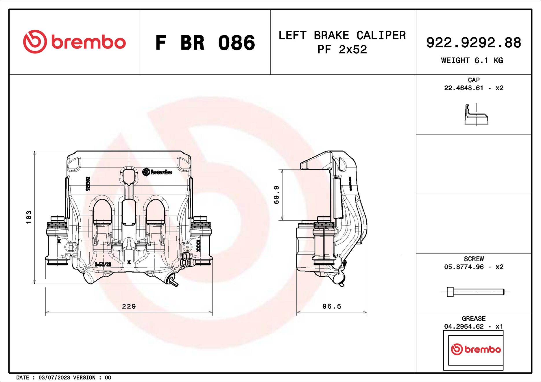 Pinça de travão BREMBO ref. F BR 086