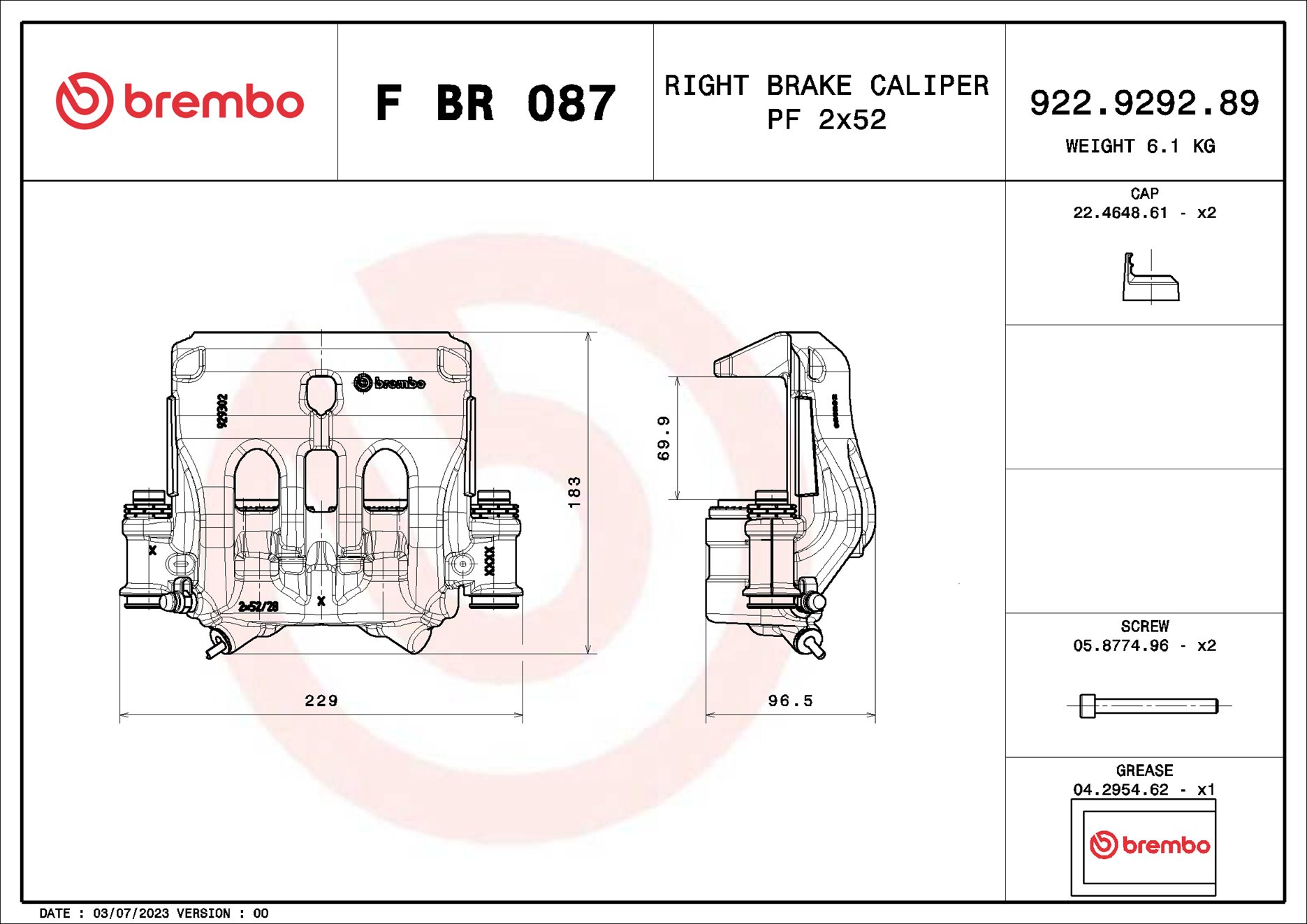 Pinça de travão BREMBO ref. F BR 087