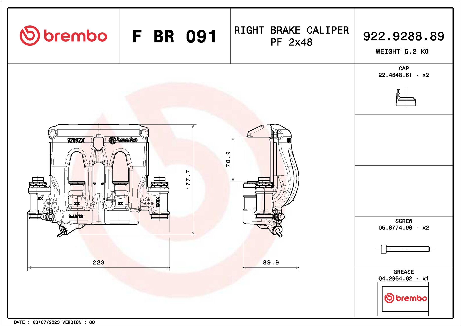 Pinça de travão BREMBO ref. F BR 091