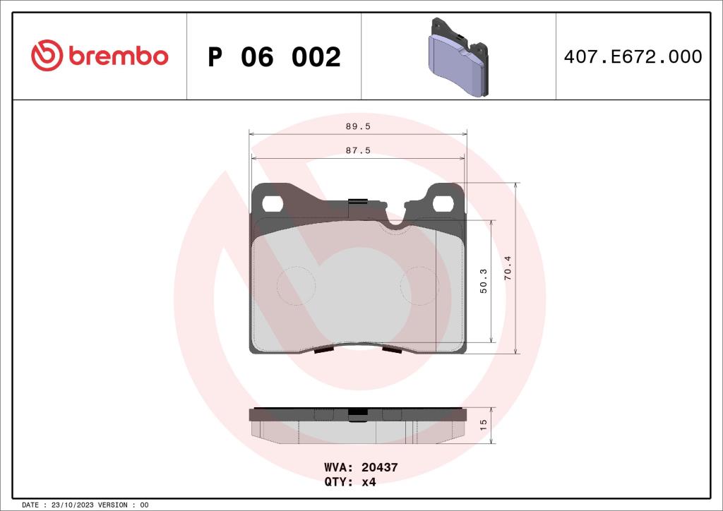 Jeu de 4 plaquettes de frein BREMBO ref. P 06 002
