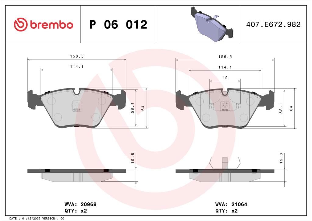 Jeu de 4 plaquettes de frein BREMBO ref. P 06 012