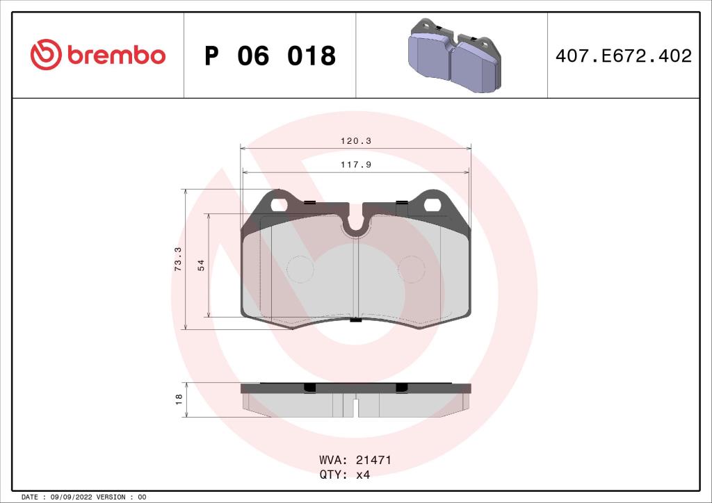 Jeu de 4 plaquettes de frein BREMBO ref. P 06 018