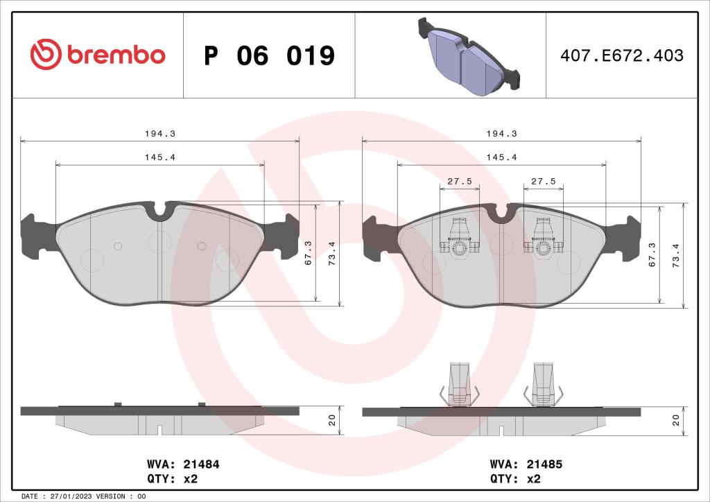 Jogo de 4 pastilhas de travão BREMBO ref. P 06 019