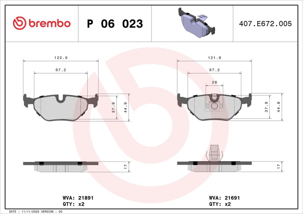 Jeu de 4 plaquettes de frein BREMBO P 06 023