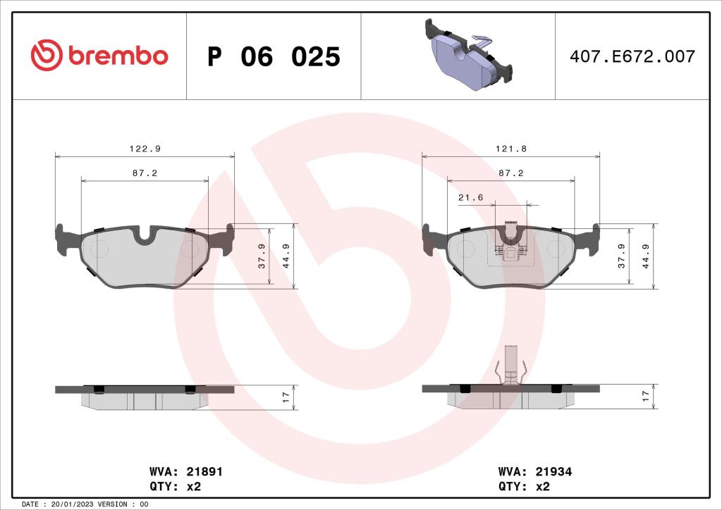 Jogo de 4 pastilhas de travão BREMBO ref. P 06 025