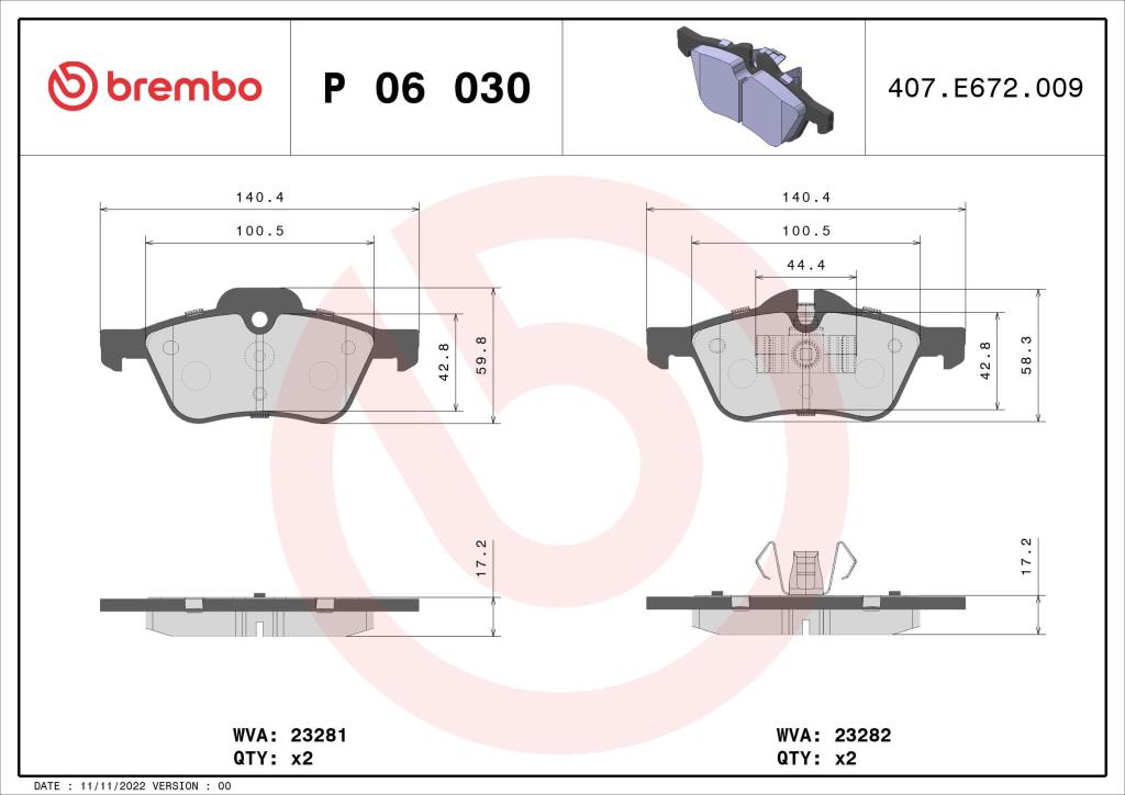 Jogo de 4 pastilhas de travão BREMBO ref. P 06 030