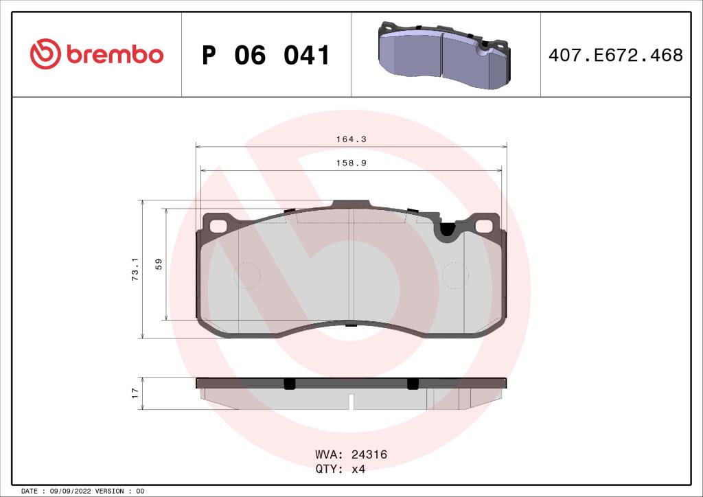 Jeu de 4 plaquettes de frein BREMBO ref. P 06 041