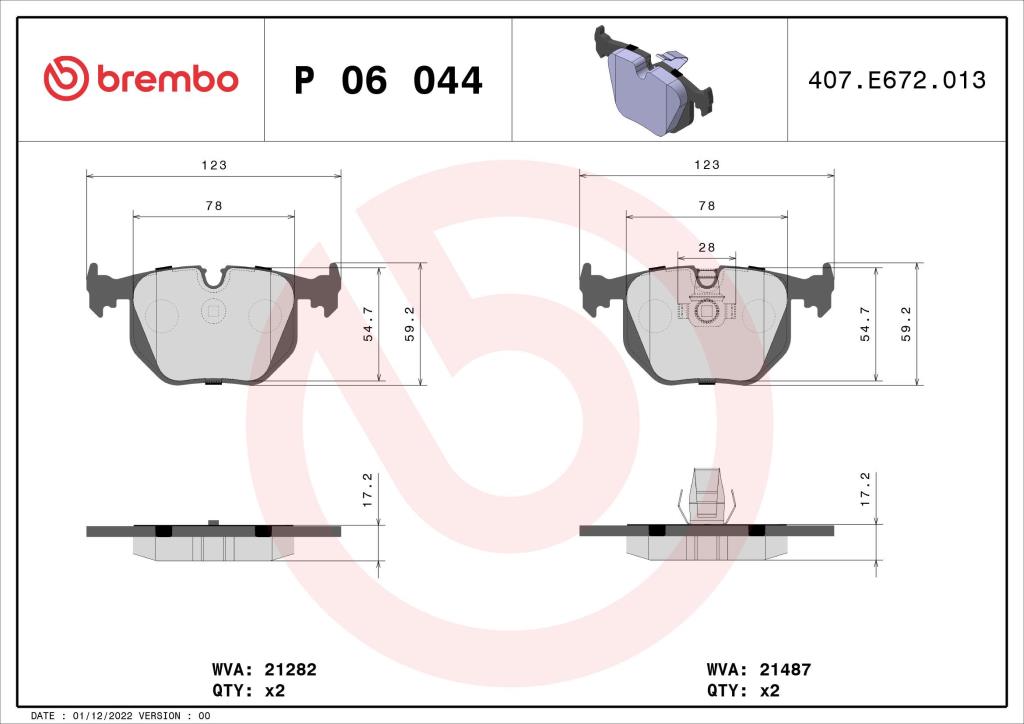 Jeu de 4 plaquettes de frein BREMBO ref. P 06 044
