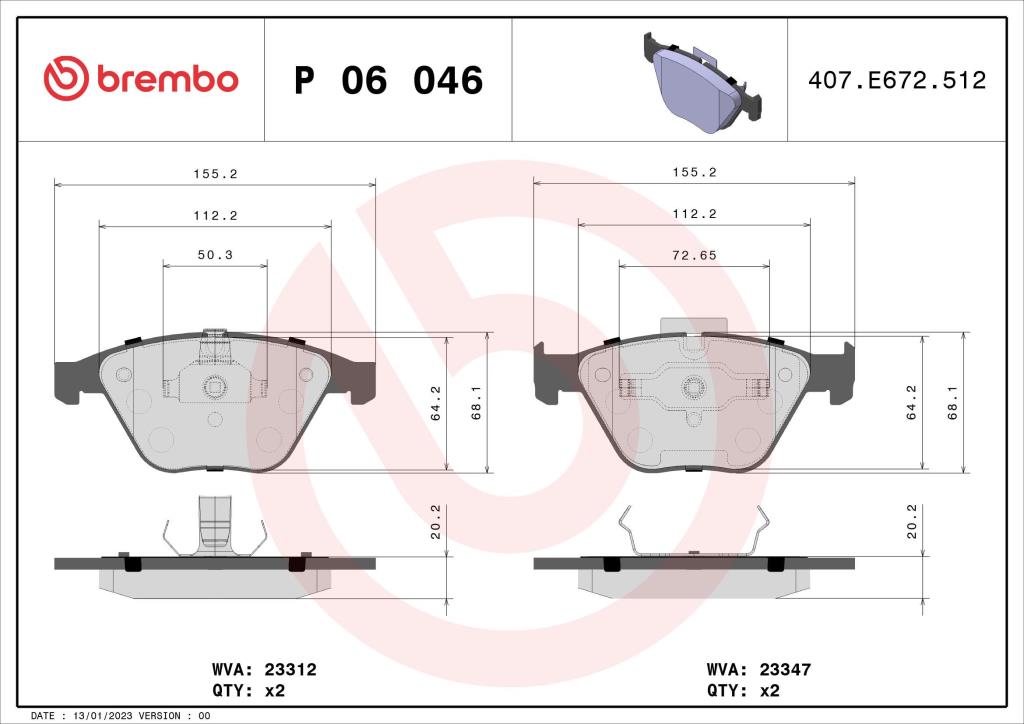 Jeu de 4 plaquettes de frein BREMBO ref. P 06 046