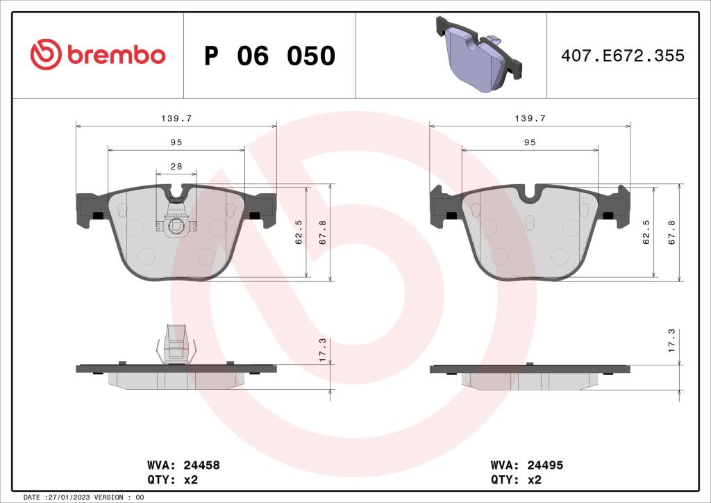 Jeu de 4 plaquettes de frein BREMBO ref. P 06 050