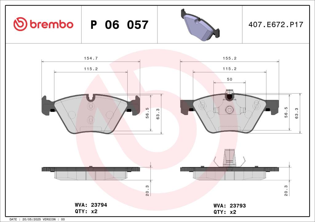 Jeu de 4 plaquettes de frein BREMBO ref. P 06 057