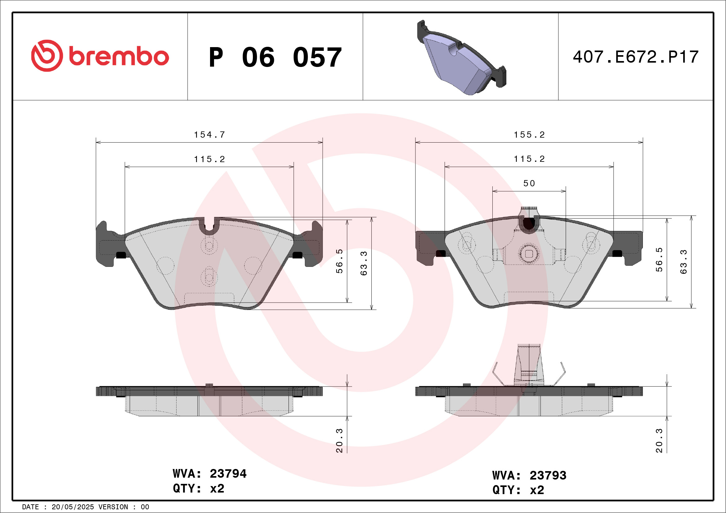 Jeu de 4 plaquettes de frein BREMBO ref. P 06 057