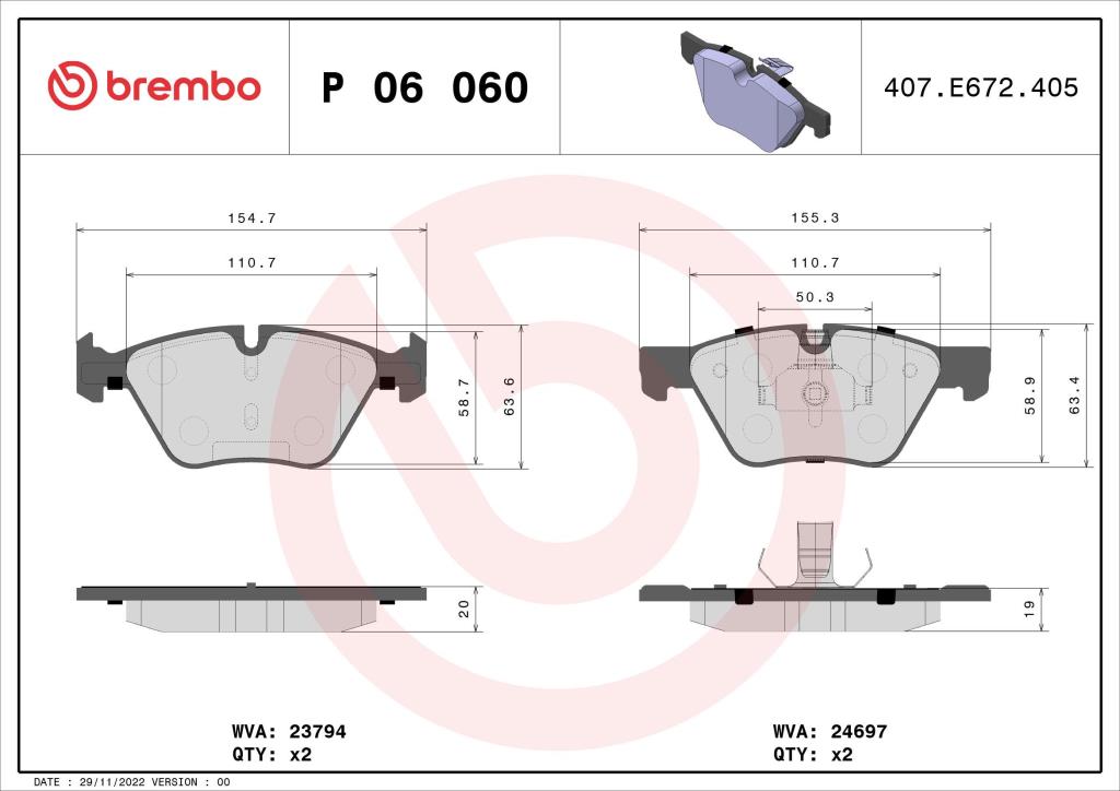 Jeu de 4 plaquettes de frein BREMBO ref. P 06 060