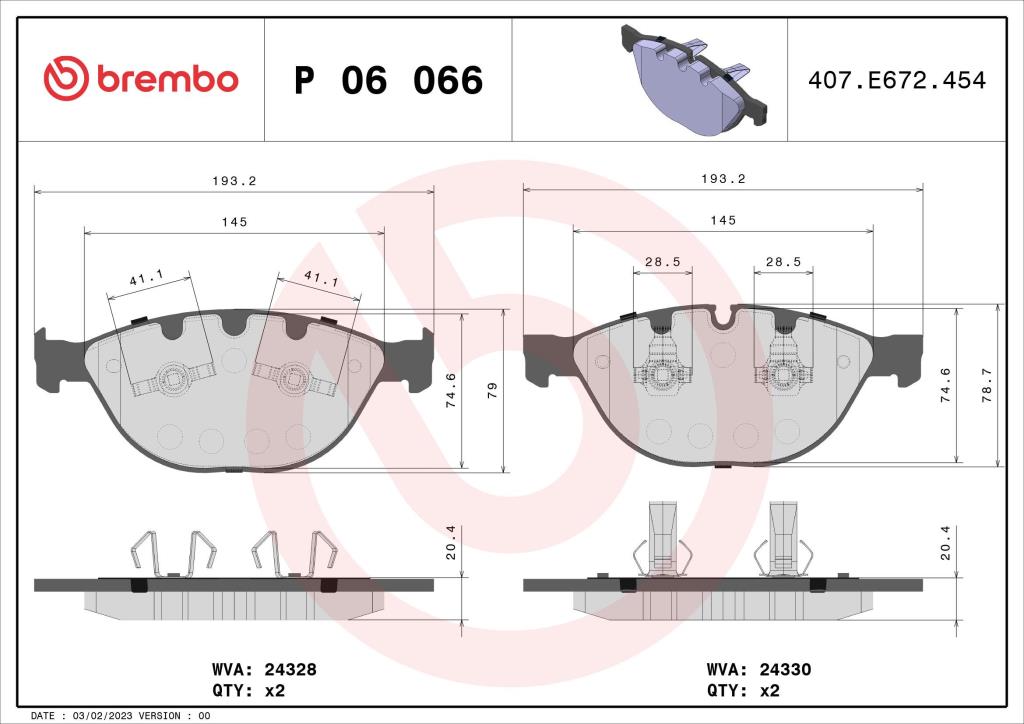Jogo de 4 pastilhas de travão BREMBO ref. P 06 066