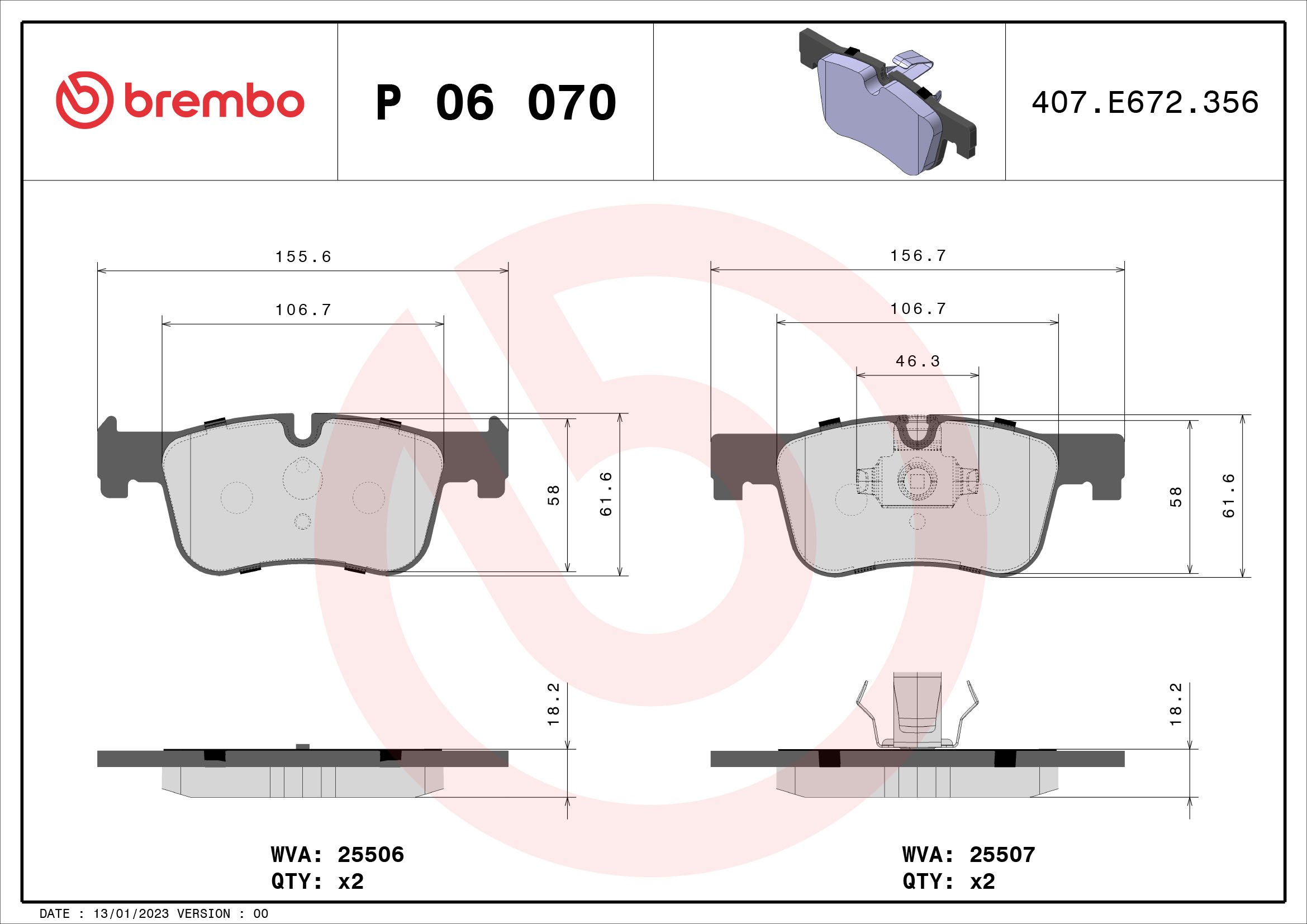 Jogo de 4 pastilhas de travão BREMBO ref. P 06 070
