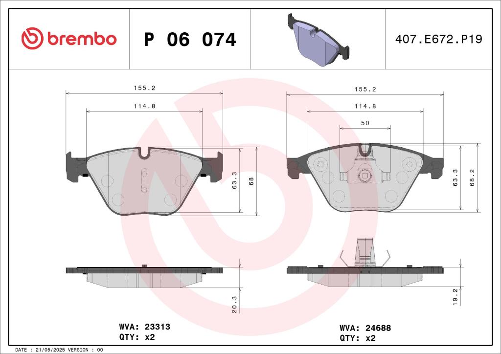 Jogo de 4 pastilhas de travão BREMBO ref. P 06 074