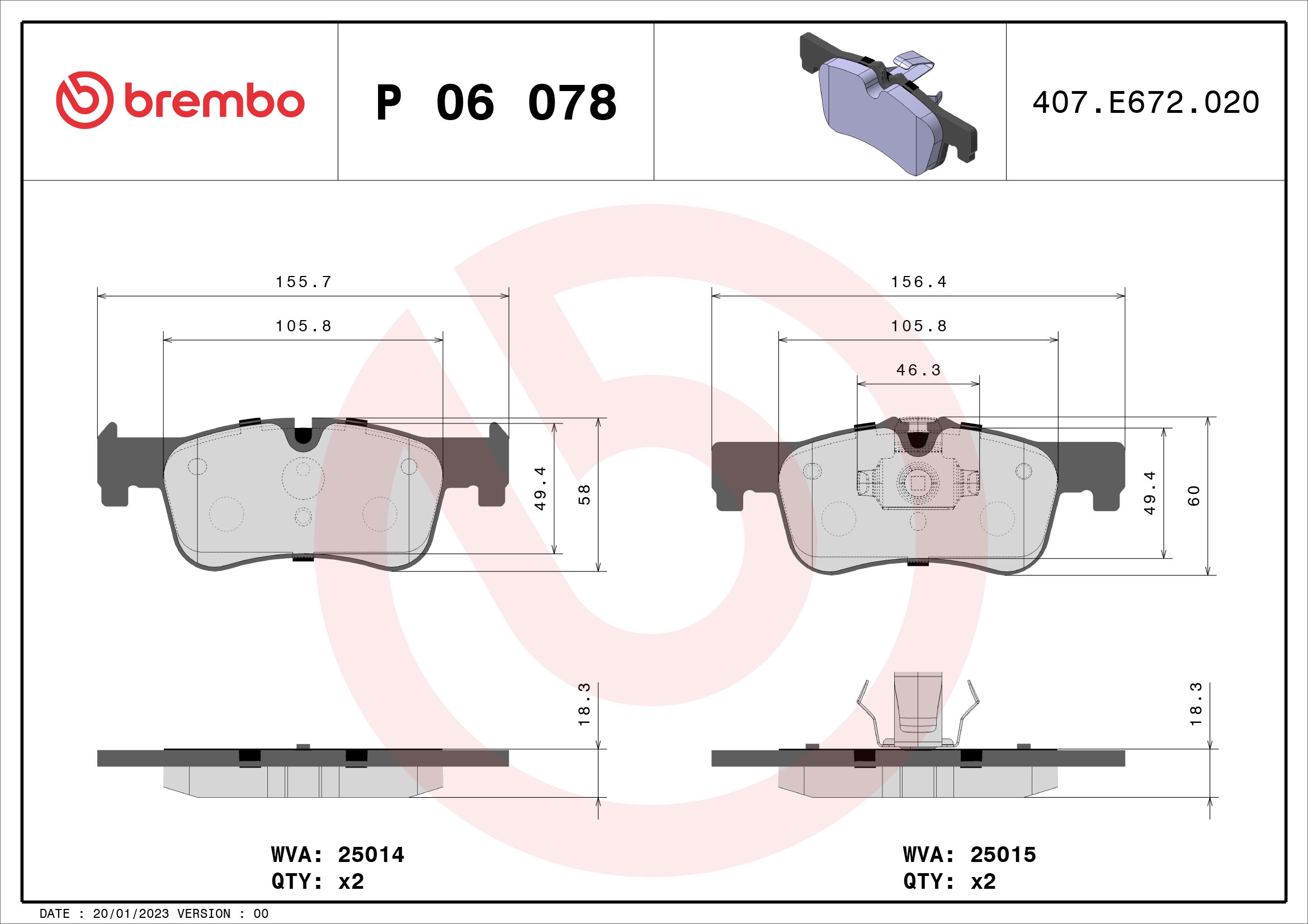 Jogo de 4 pastilhas de travão BREMBO ref. P 06 078