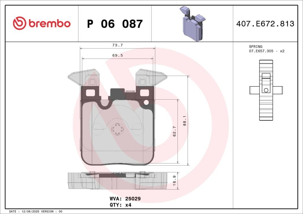 Jogo de 4 pastilhas de travão BREMBO ref. P 06 087X