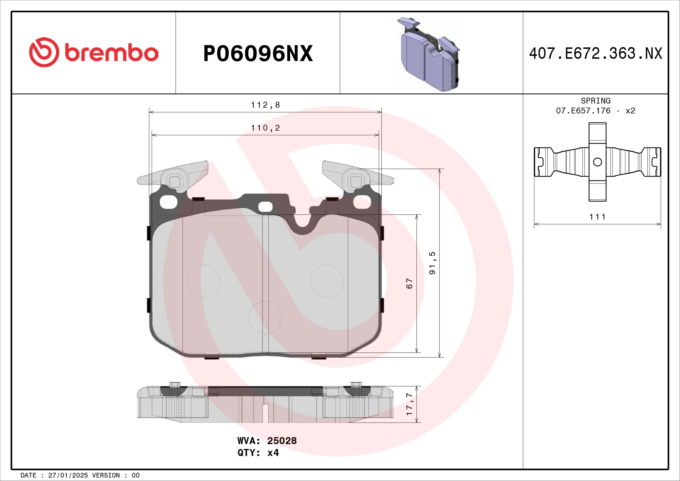 Jogo de 4 pastilhas de travão BREMBO ref. P06096NX