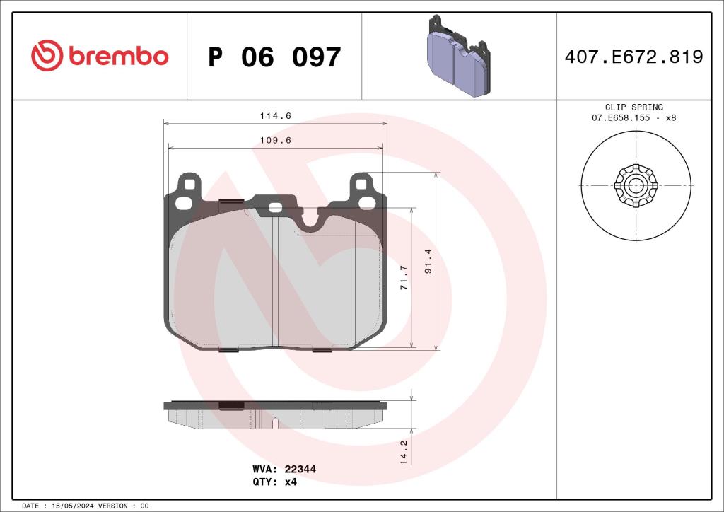 Jeu de 4 plaquettes de frein BREMBO ref. P 06 097
