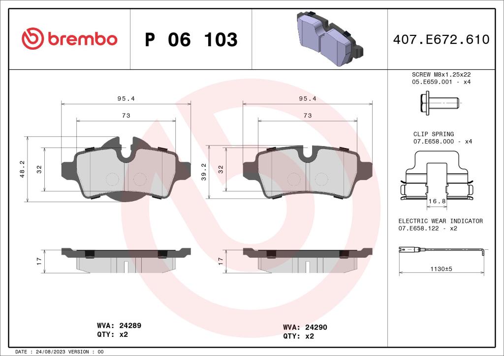 Jeu de 4 plaquettes de frein BREMBO ref. P 06 103