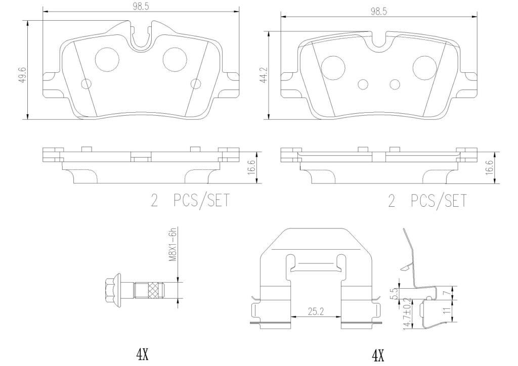 Jogo de 4 pastilhas de travão BREMBO ref. P06113NX