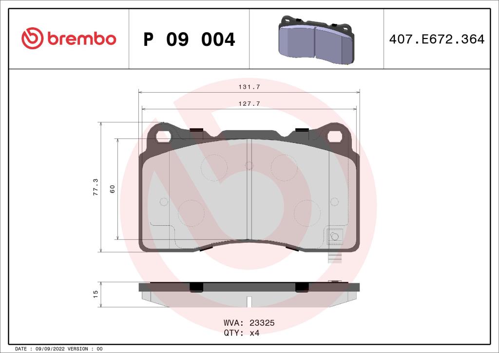 Jogo de 4 pastilhas de travão BREMBO ref. P 09 004