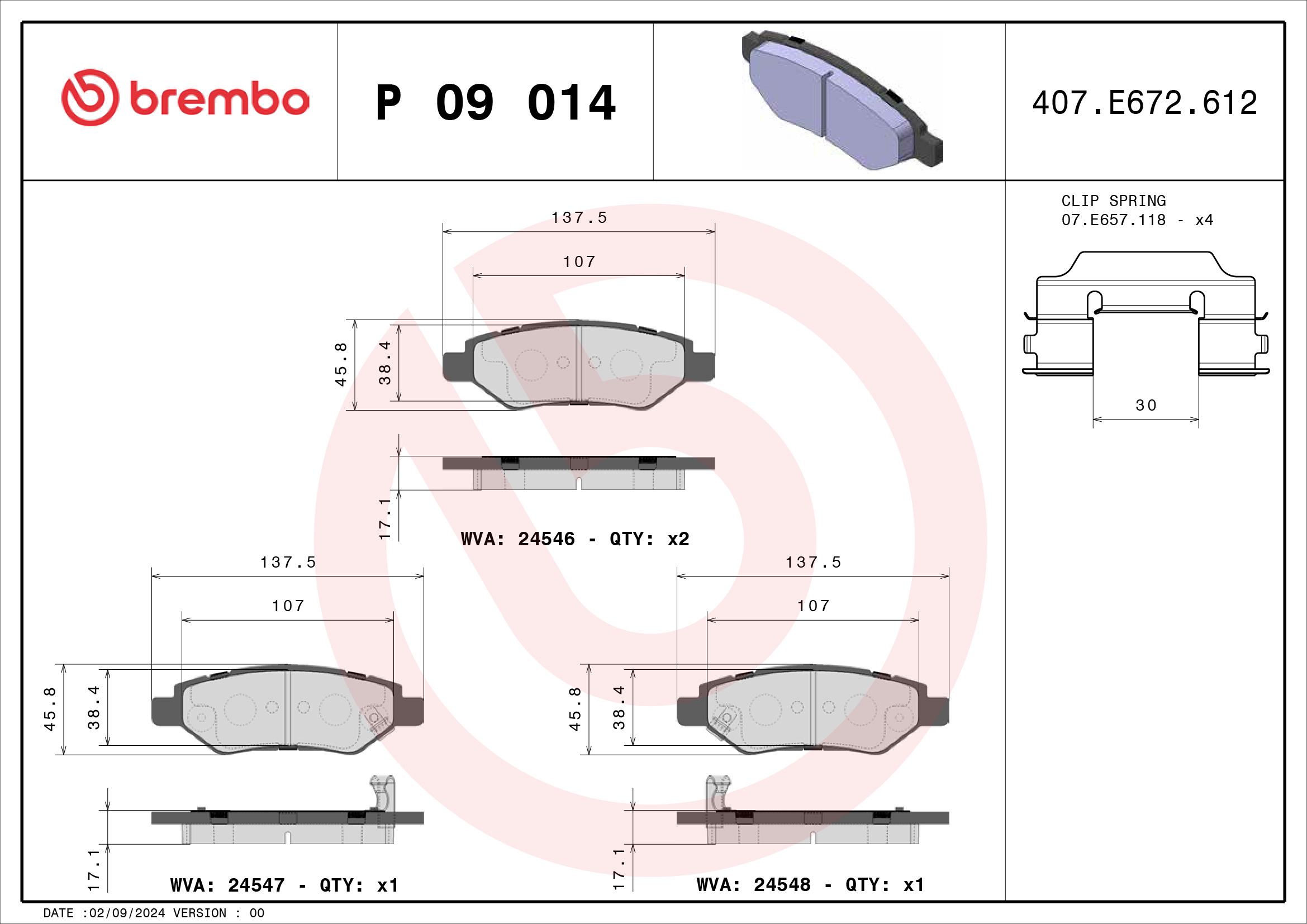 Jogo de 4 pastilhas de travão BREMBO ref. P 09 014